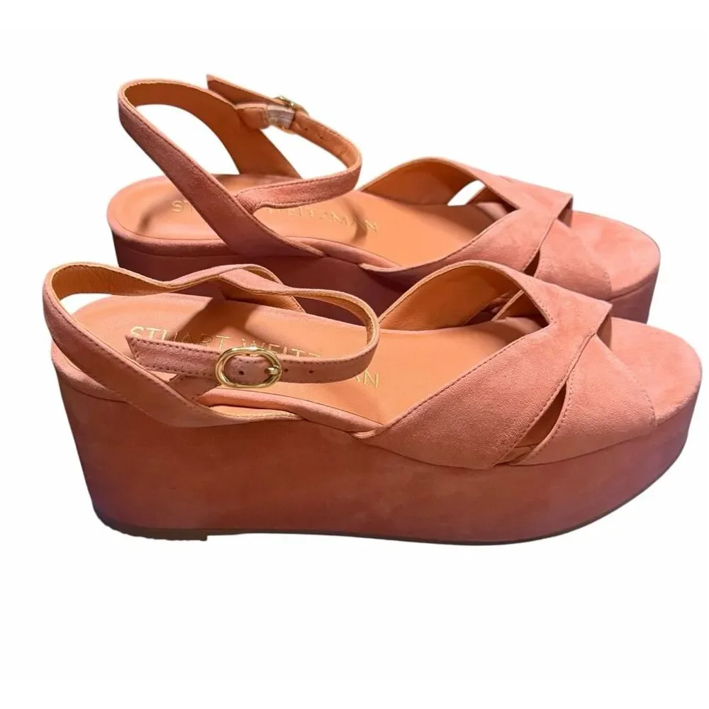 Stuart Weitzman Carmen Midi Wedge Sandal in Terracotta NWB Size 8